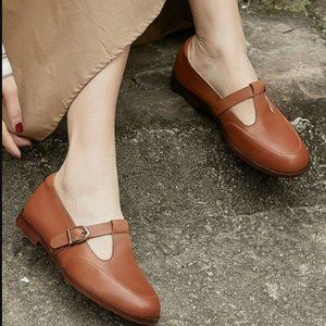 HZM | Brown T-Strap Leather Loafer